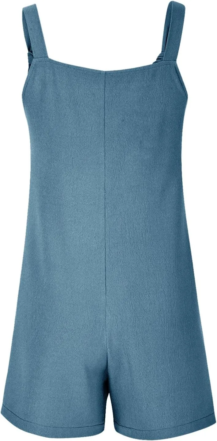 Rompers for Women 2025 Summer Sleeveless Jumpsuits Casual Loose Fit Adjustable Strap Shorts Overalls with Pockets