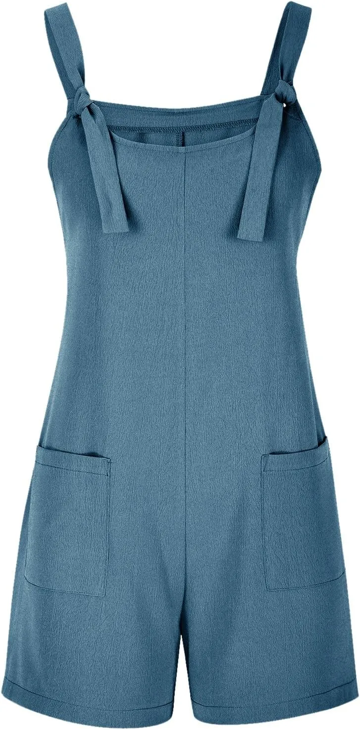 Rompers for Women 2025 Summer Sleeveless Jumpsuits Casual Loose Fit Adjustable Strap Shorts Overalls with Pockets