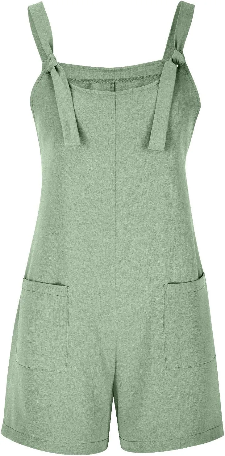Rompers for Women 2025 Summer Sleeveless Jumpsuits Casual Loose Fit Adjustable Strap Shorts Overalls with Pockets