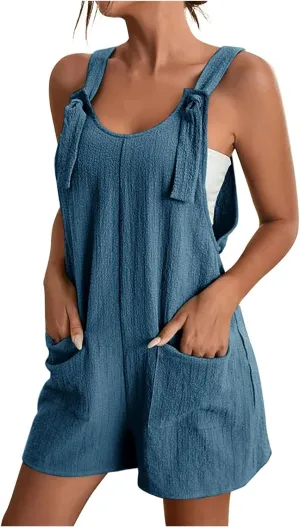Rompers for Women 2025 Summer Sleeveless Jumpsuits Casual Loose Fit Adjustable Strap Shorts Overalls with Pockets