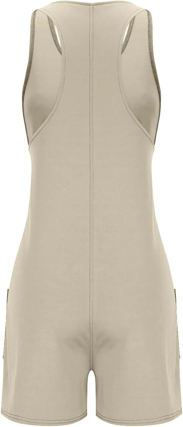 Rompers for Women Dressy Summer Fashion Sleeveless Overalls Tank Top Wide Leg Pants Short Jumpsuits with Pocket