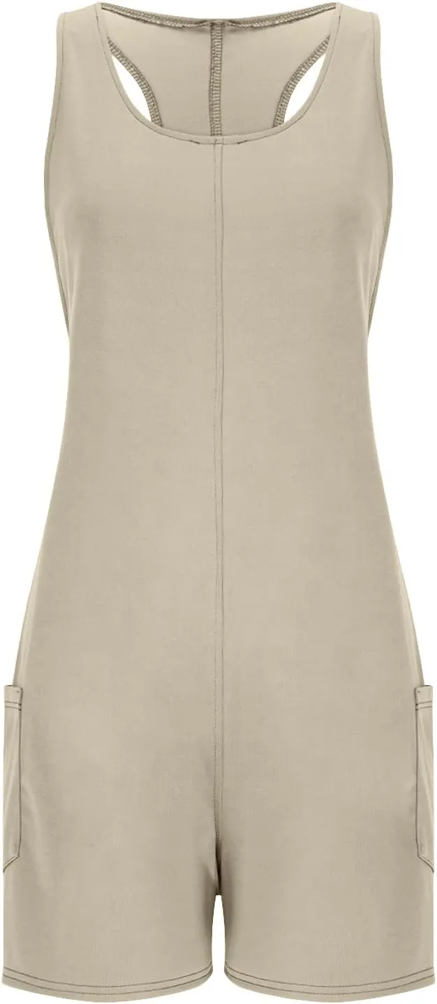 Rompers for Women Dressy Summer Fashion Sleeveless Overalls Tank Top Wide Leg Pants Short Jumpsuits with Pocket