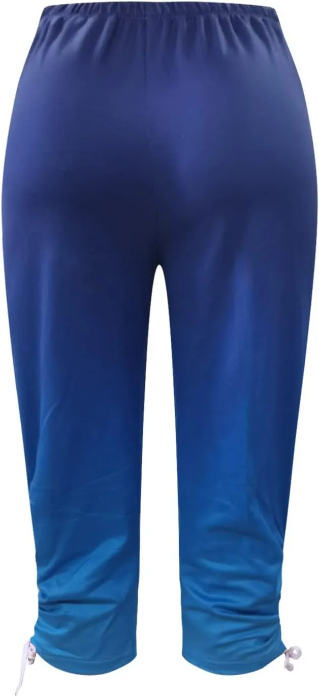 Ruziyoog Floral Print Capri Leggings for Women Compression Yoga Pants High Waist Workout Running Fitness Capri Tights