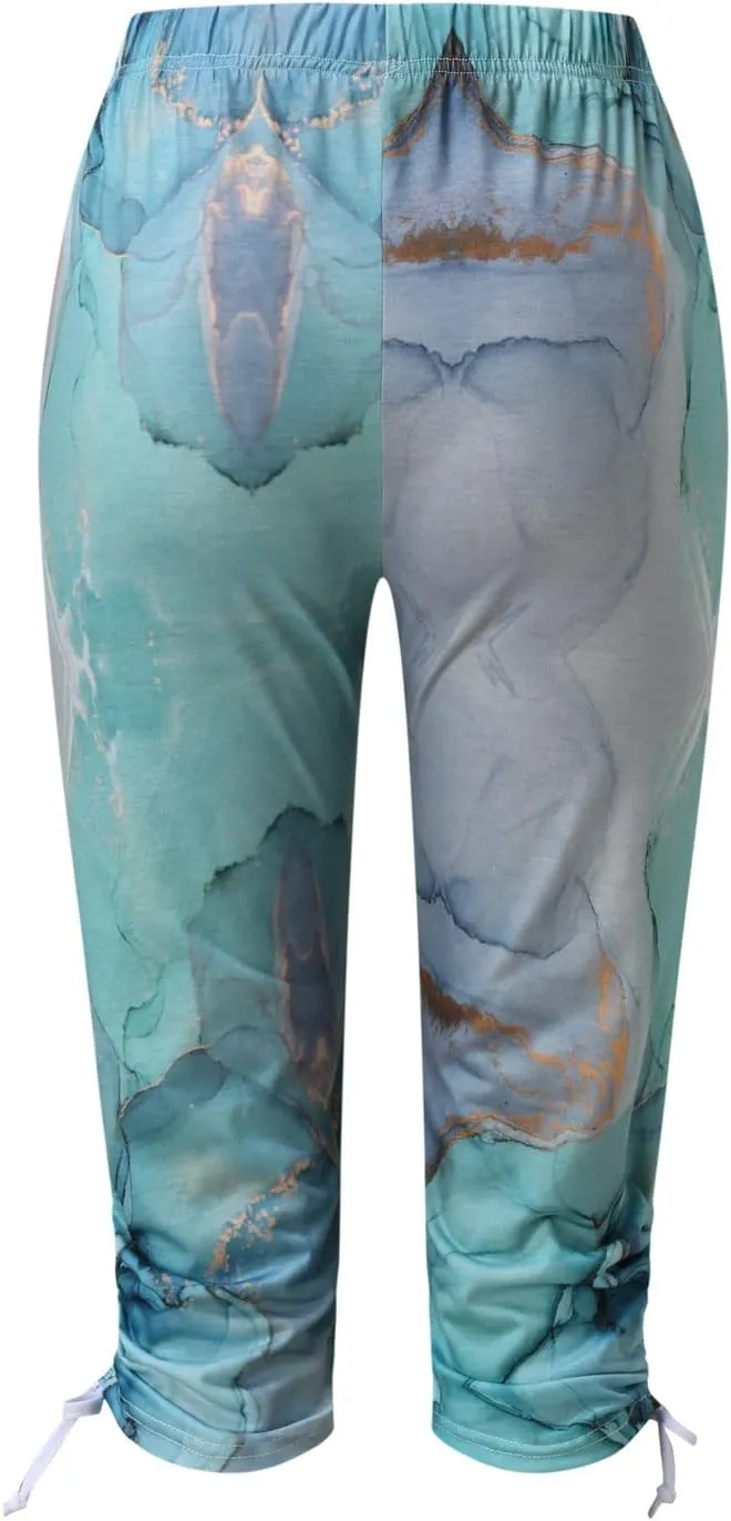Ruziyoog Floral Print Capri Leggings for Women Compression Yoga Pants High Waist Workout Running Fitness Capri Tights