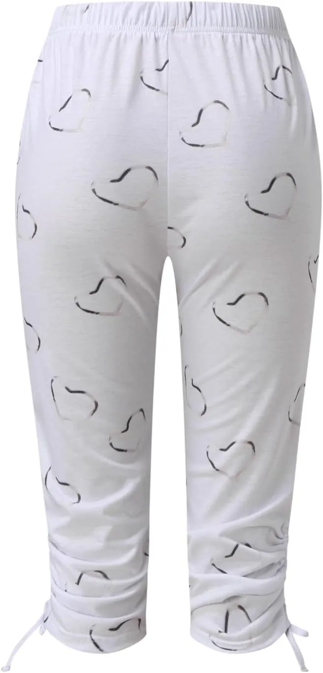 Ruziyoog Floral Print Capri Leggings for Women Compression Yoga Pants High Waist Workout Running Fitness Capri Tights