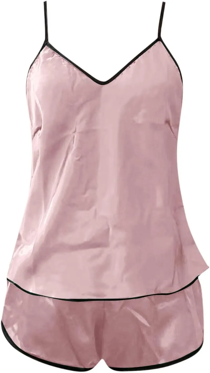 Satin Pajama Set For Women Sexy Lingerie V Neck Shirt Shorts Nightwear Homewear Women'S Set Red Pajamas Women Set