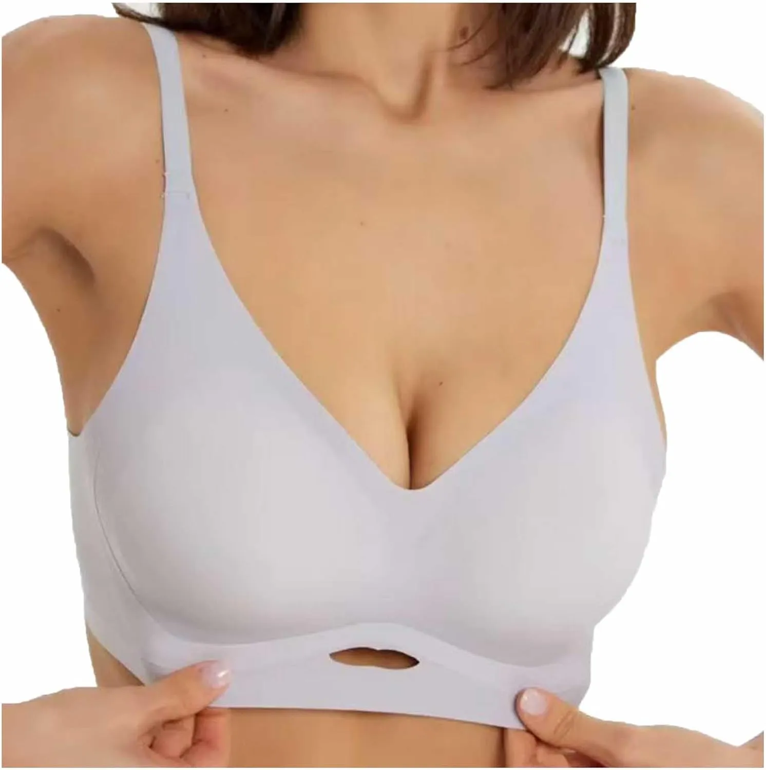 Seamless Bras for Women No Underwire V Neck Wireless Bralette Comfortable Full Coverage Soft Push Up Everyday Bras