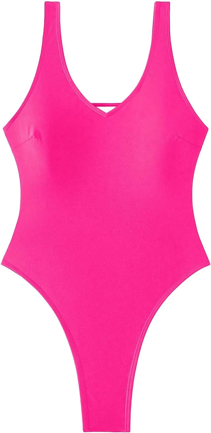 Sexy Backless Cheeky High Cut Leg Thong V Neck Tummy Control One Piece Swimsuit