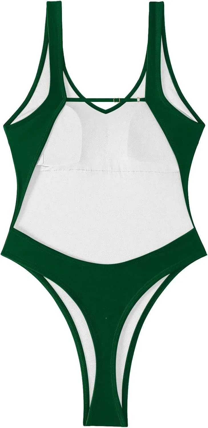 Sexy Backless Cheeky High Cut Leg Thong V Neck Tummy Control One Piece Swimsuit