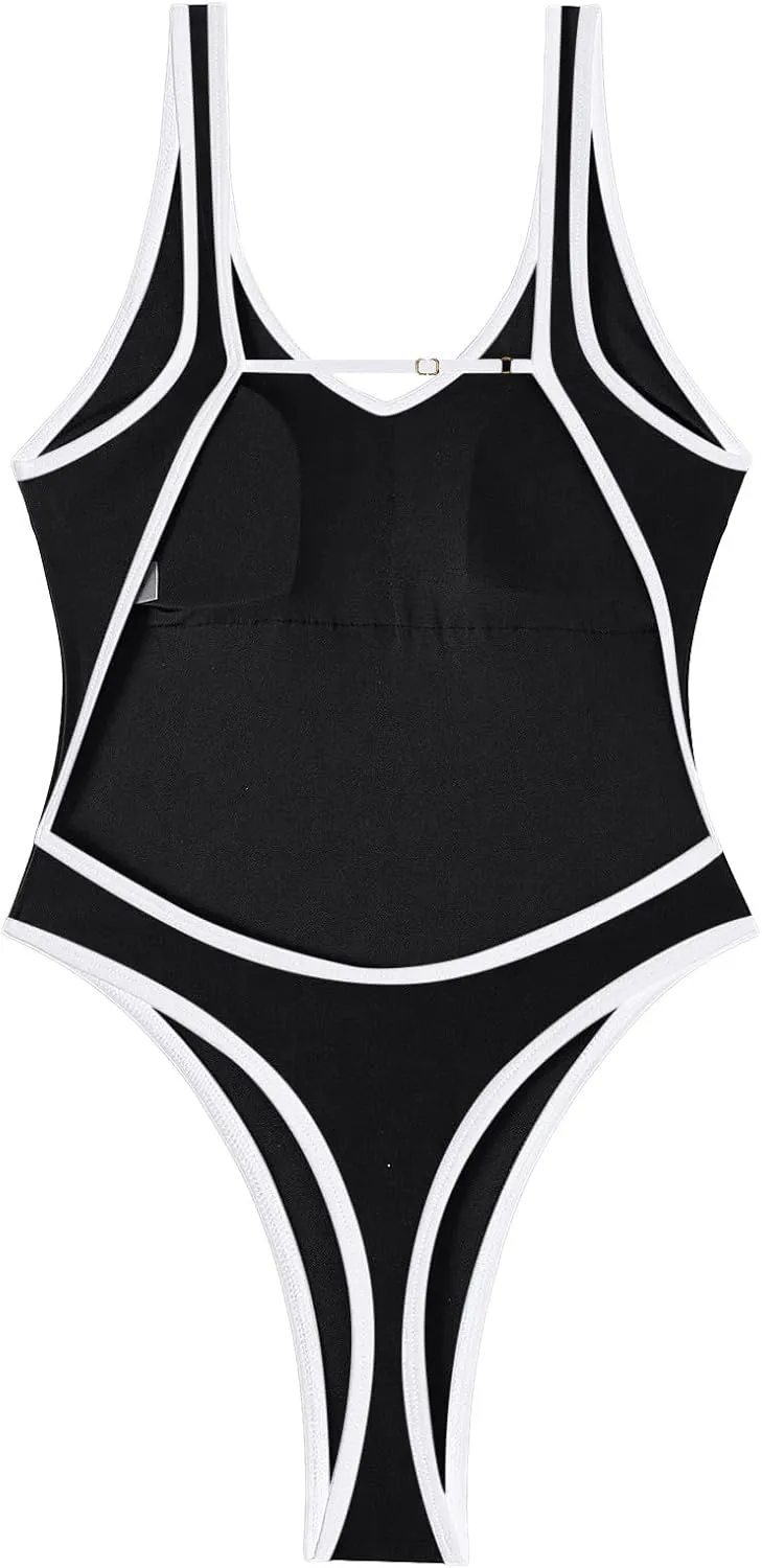Sexy Backless Cheeky High Cut Leg Thong V Neck Tummy Control One Piece Swimsuit