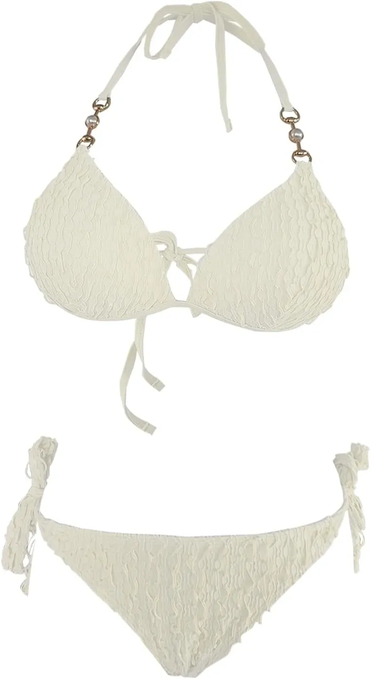 Sexy Cheeky Bikini Sets for Women Adjustable Halter Ribbed Triangle Tops with String Ties Beach/Resort Swimwear​