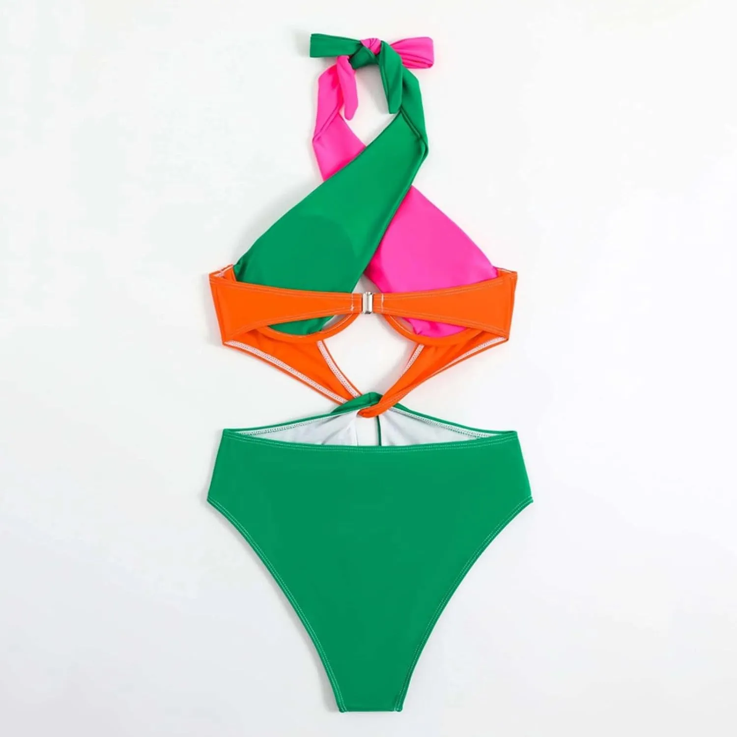 Sexy One Piece Swimsuit for Women Color Block Cutout Halter Bathing Suits Backless Sexy High Cut Swimwear