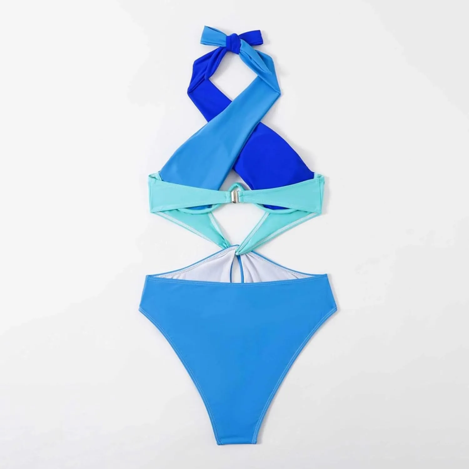 Sexy One Piece Swimsuit for Women Color Block Cutout Halter Bathing Suits Backless Sexy High Cut Swimwear