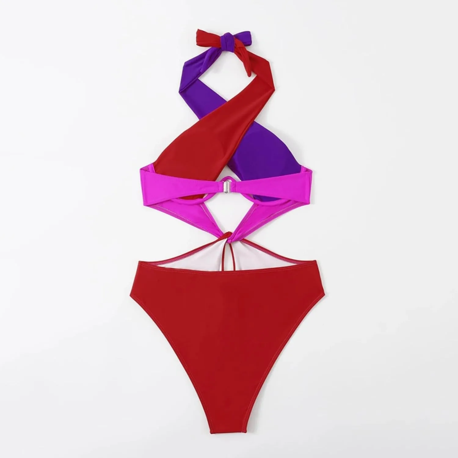 Sexy One Piece Swimsuit for Women Color Block Cutout Halter Bathing Suits Backless Sexy High Cut Swimwear