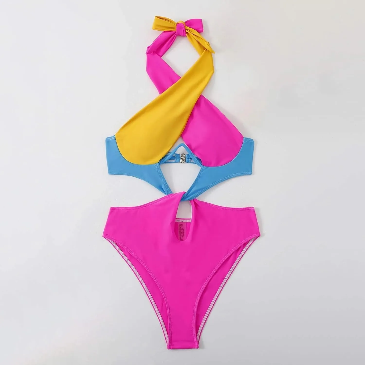 Sexy One Piece Swimsuit for Women Color Block Cutout Halter Bathing Suits Backless Sexy High Cut Swimwear