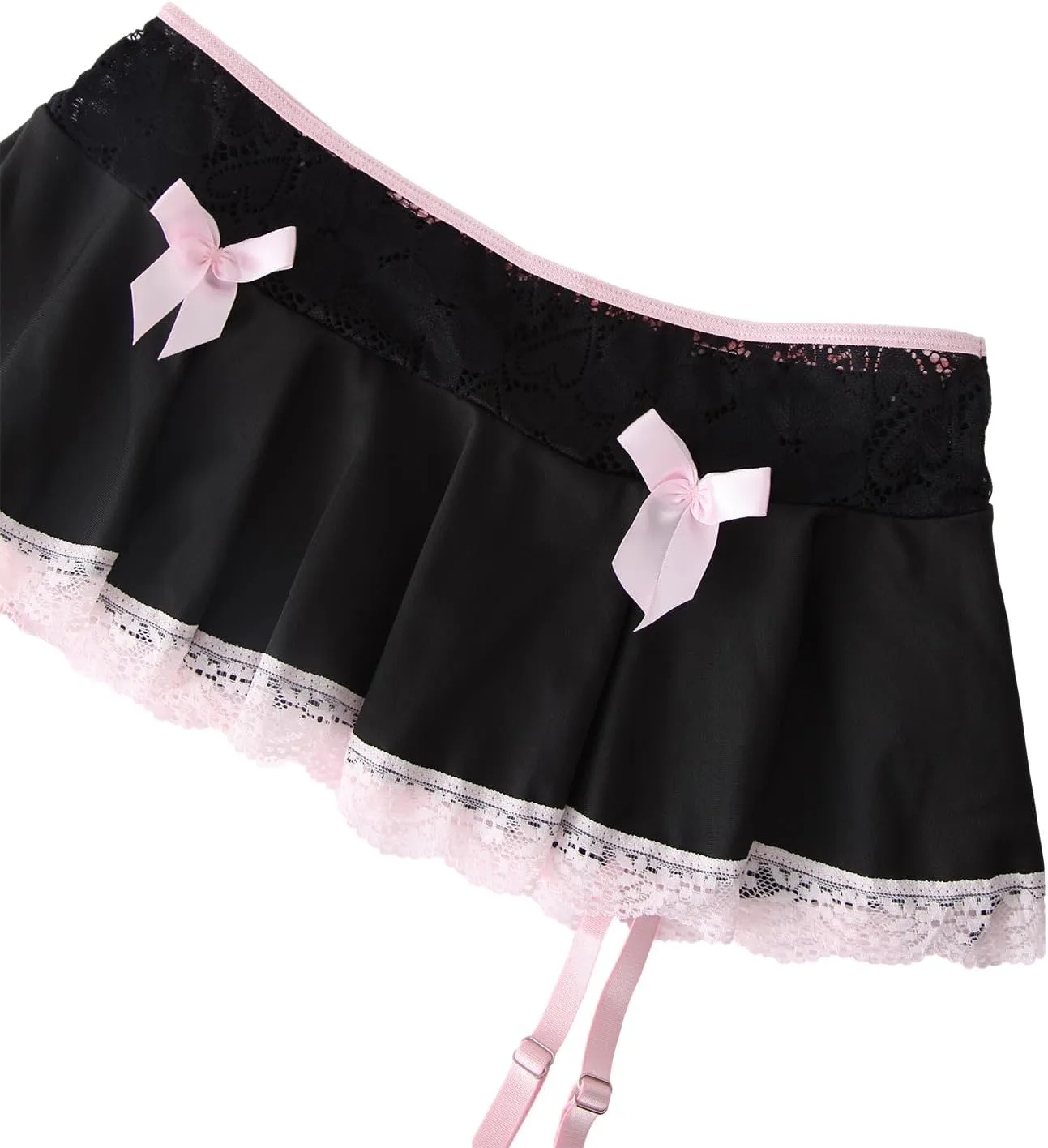 Sexy Stocking Mini Skirt Wireless Mesh Lace Garter Lingerie with Thong Set 4 Pieces