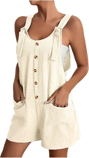 SHAOBGE Summer Rompers for Women Plus Size Dressy Casual Shorts Jumpsuit Overalls Cute Boho Sleeveless Jumpsuits with Pocket