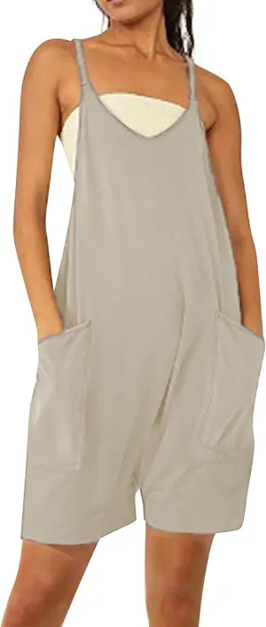SHAOBGE Womens Jumpsuits Casual Summer Onesie Rompers Sleeveless Loose Baggy Overalls Jumpers with Pockets 2024 Clothes