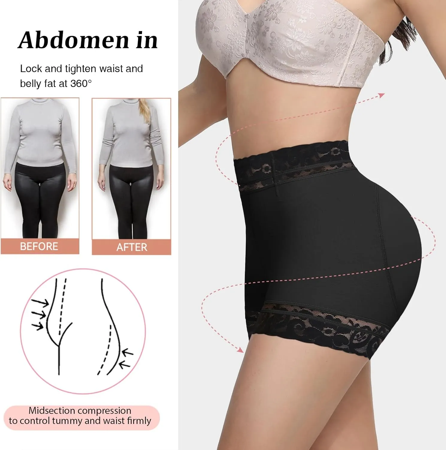 SHAPSHE Butt Lifter Panties Faja Shapewear for Women Tummy Control Shorts Seamless Thigh Slimming Compression Underwear