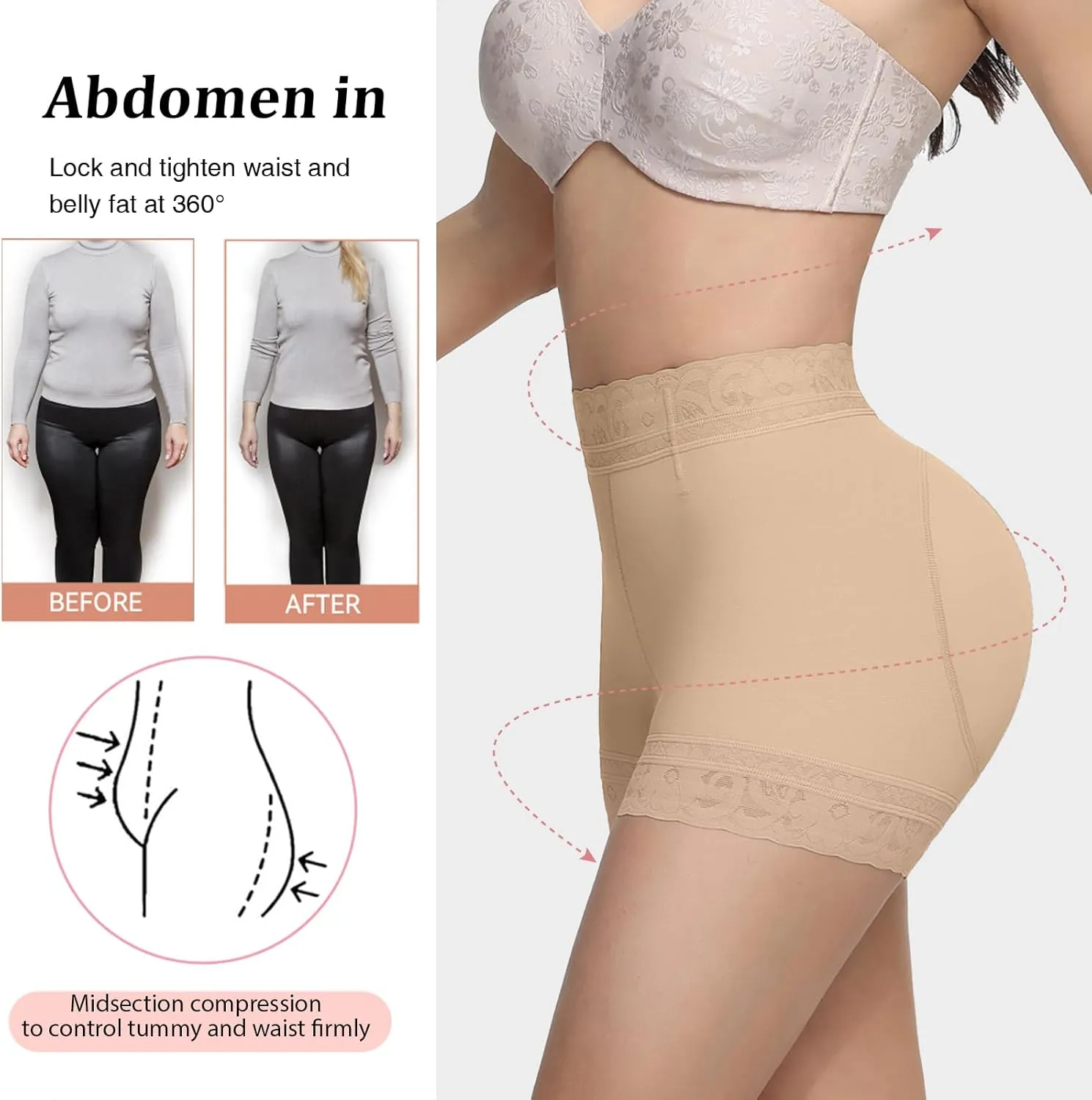 SHAPSHE Butt Lifter Panties Faja Shapewear for Women Tummy Control Shorts Seamless Thigh Slimming Compression Underwear