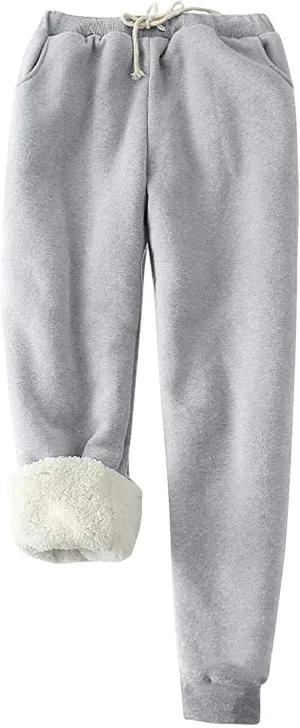 Sherpa Lined Sweatpants for Women Comfy Winter Pants Warm Fleece Jogger Pants Soft Athletic Pants Thermal Trousers
