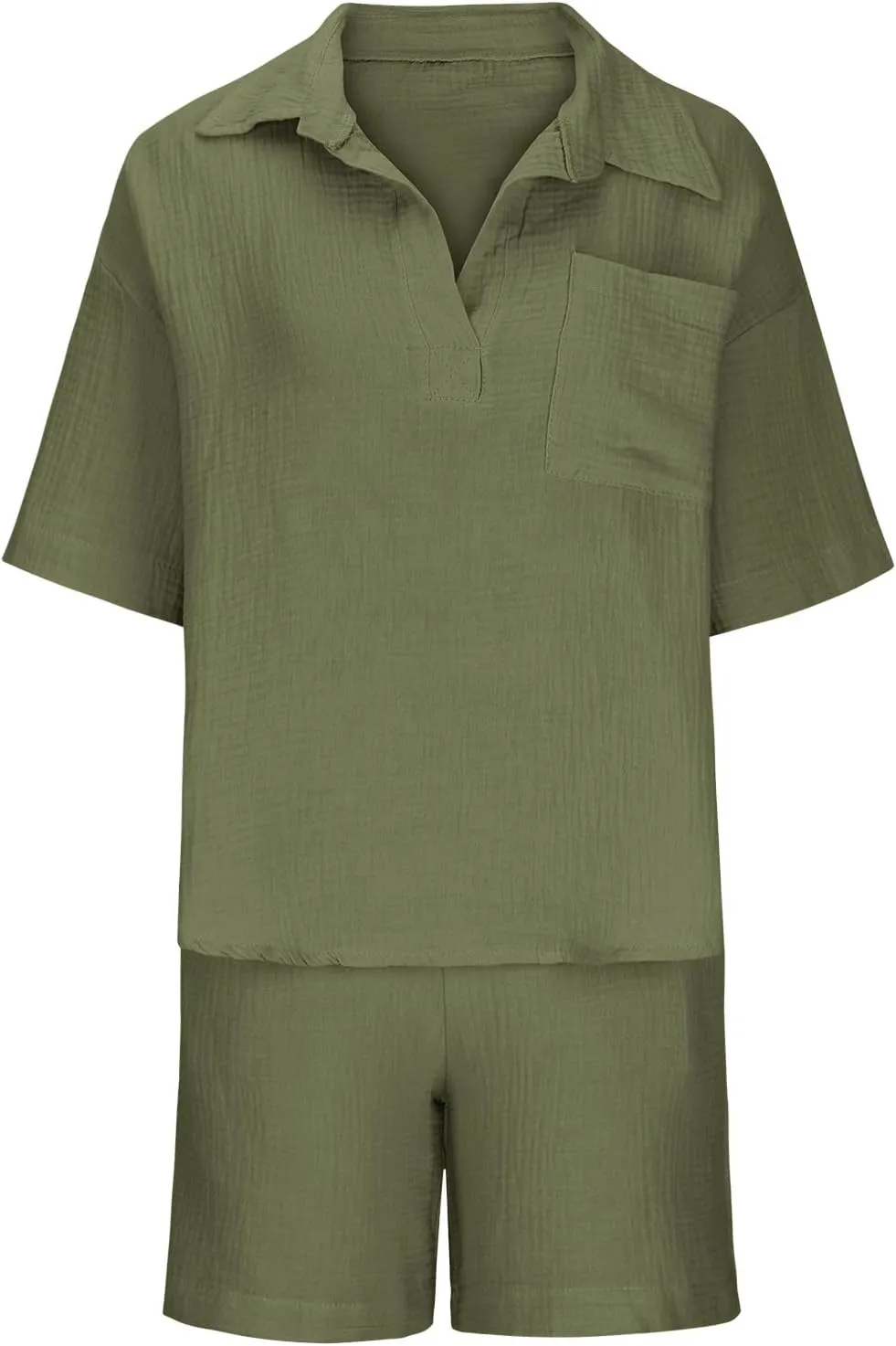 Short Sleeve Two Piece Linen Outfits for Women 2024 Summer Soft Lounge Tshirt Blouse Shorts Matching Set with Pockets