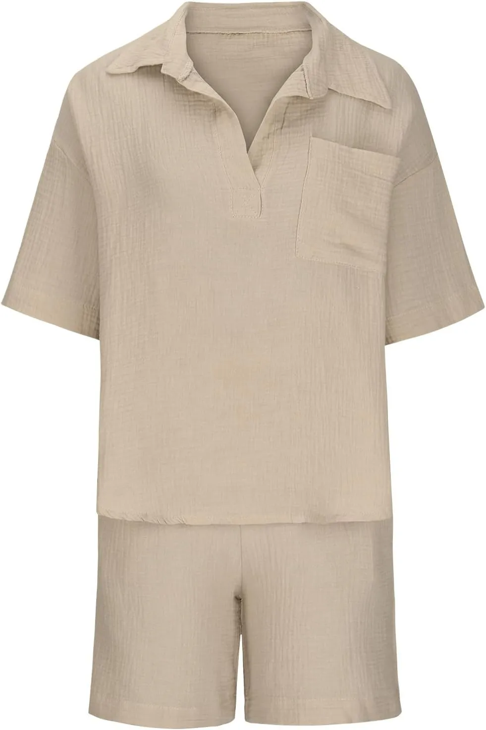 Short Sleeve Two Piece Linen Outfits for Women 2024 Summer Soft Lounge Tshirt Blouse Shorts Matching Set with Pockets