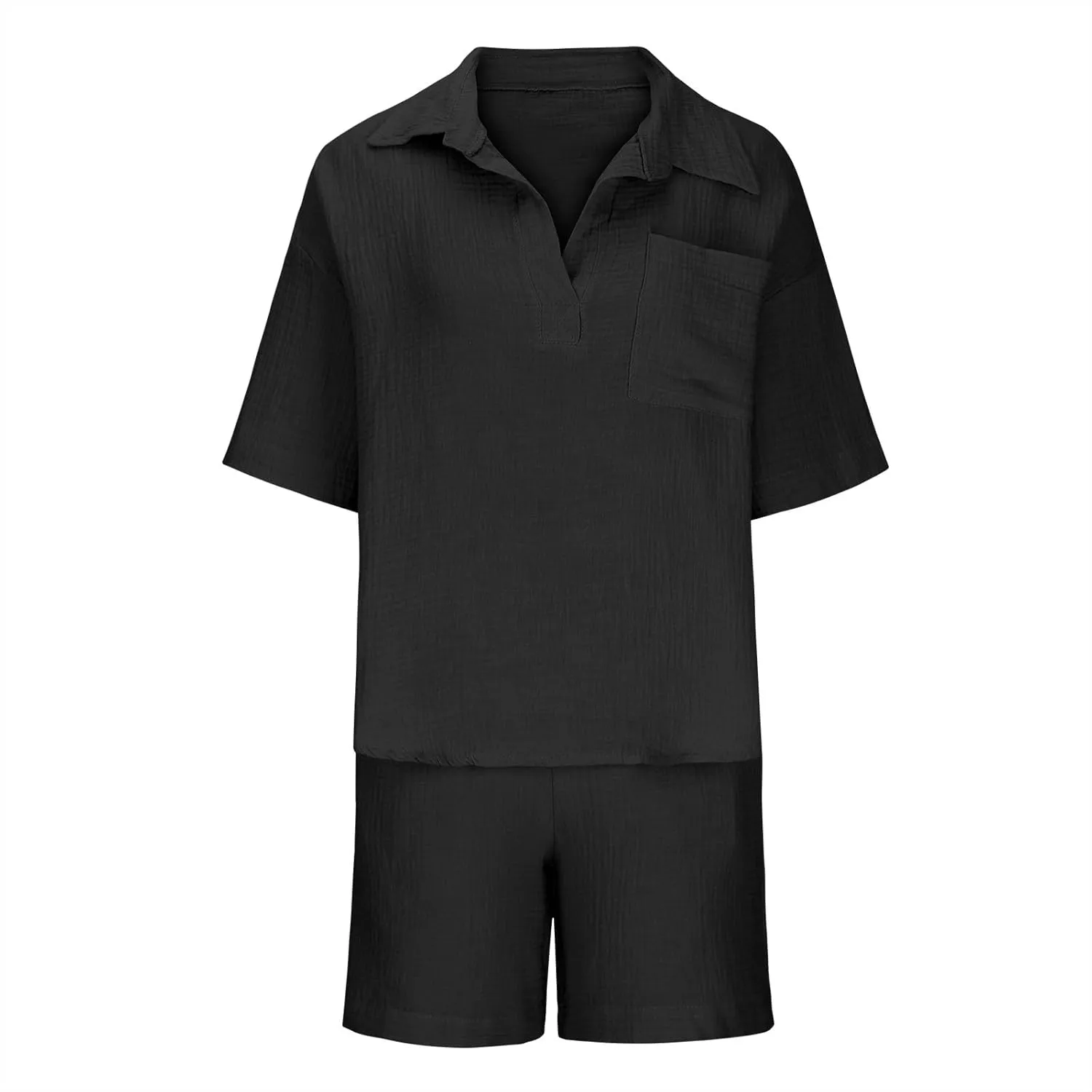 Short Sleeve Two Piece Linen Outfits for Women 2024 Summer Soft Lounge Tshirt Blouse Shorts Matching Set with Pockets