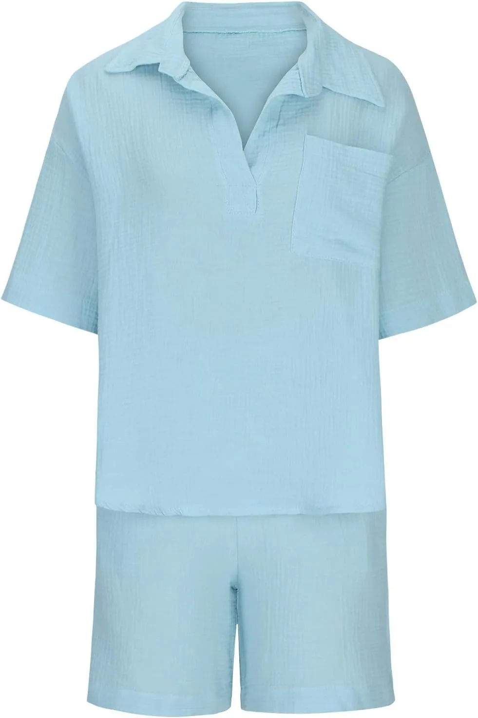 Short Sleeve Two Piece Linen Outfits for Women 2024 Summer Soft Lounge Tshirt Blouse Shorts Matching Set with Pockets