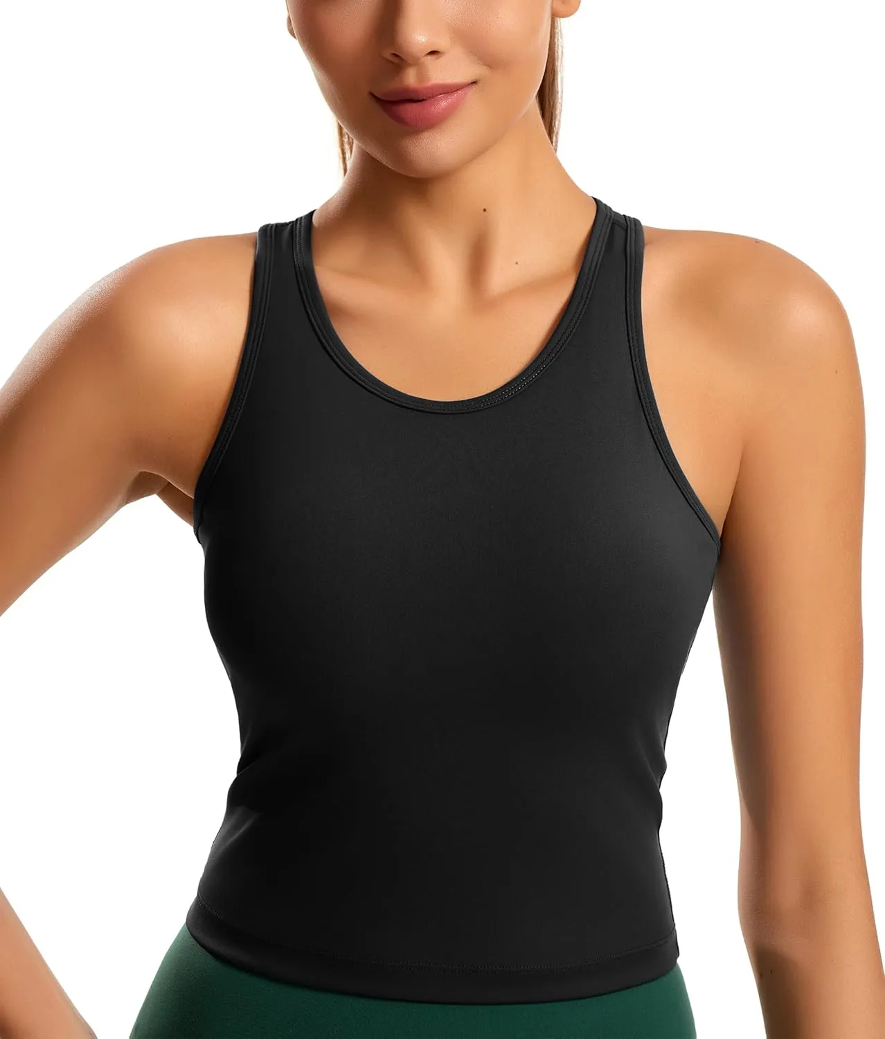 Smooth Workout Tops for Women Yoga Racerback Longline Padded Workout Tank Tops with Built in Bra