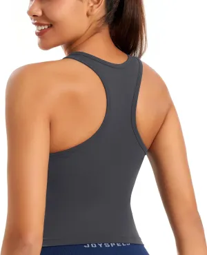 Smooth Workout Tops for Women Yoga Racerback Longline Padded Workout Tank Tops with Built in Bra