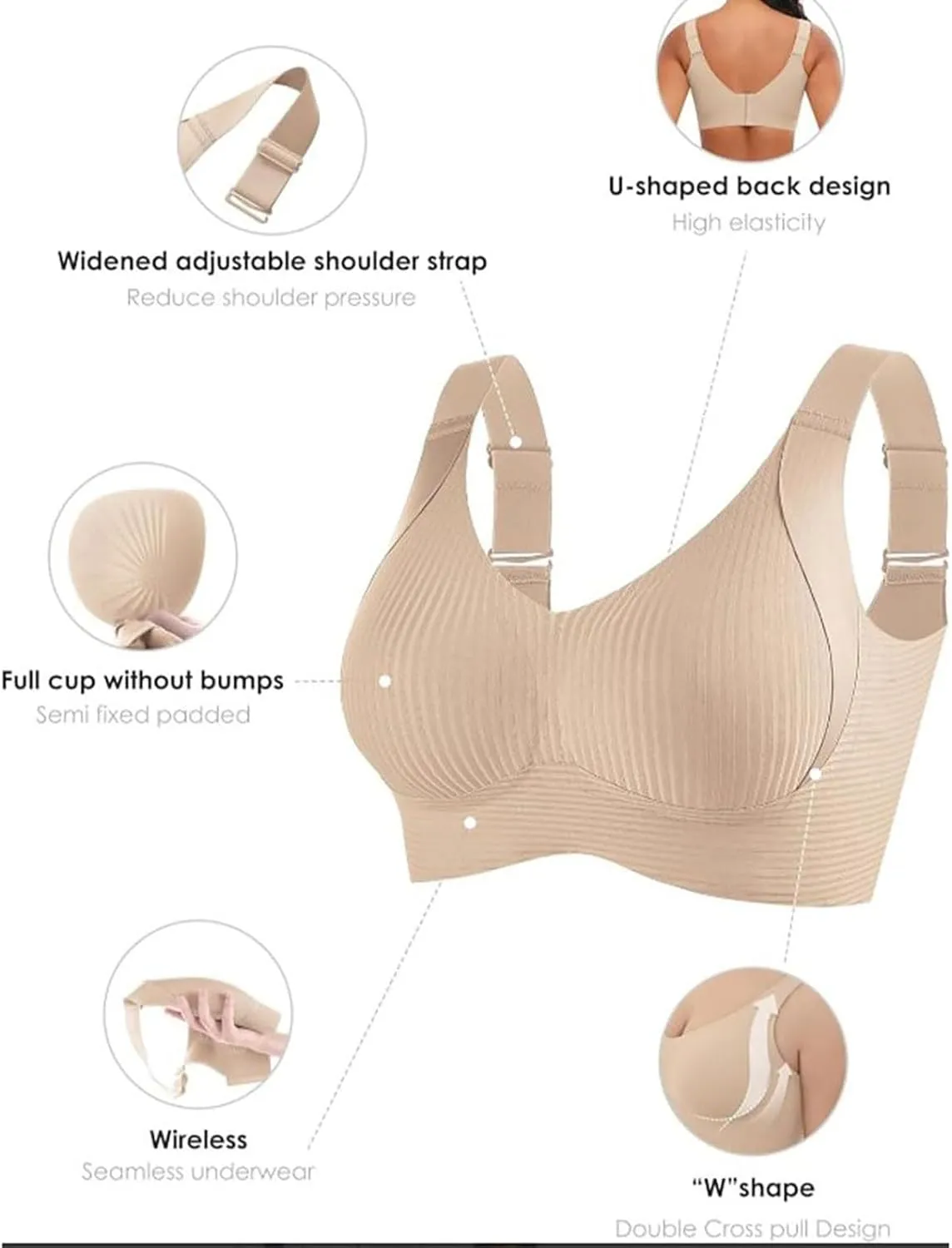 Sports Bras for Women Comfortable Ribbed Wireless Bralettes Adjustable Padded Everyday Bra 2PC Compression Bras