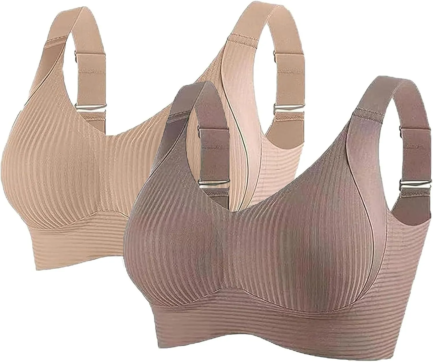 Sports Bras for Women Comfortable Ribbed Wireless Bralettes Adjustable Padded Everyday Bra 2PC Compression Bras