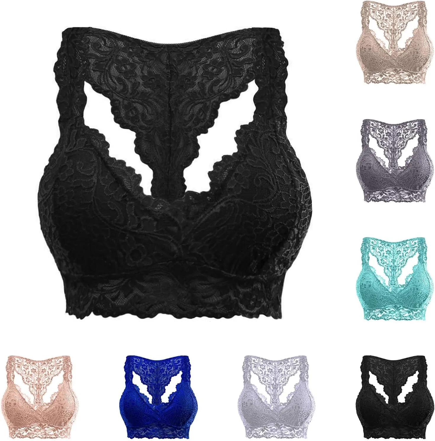 Sports Bras for Women Plus Size Floral Lace Racerback Bra Running Yoga Tank Top Bra Wireless Underwear
