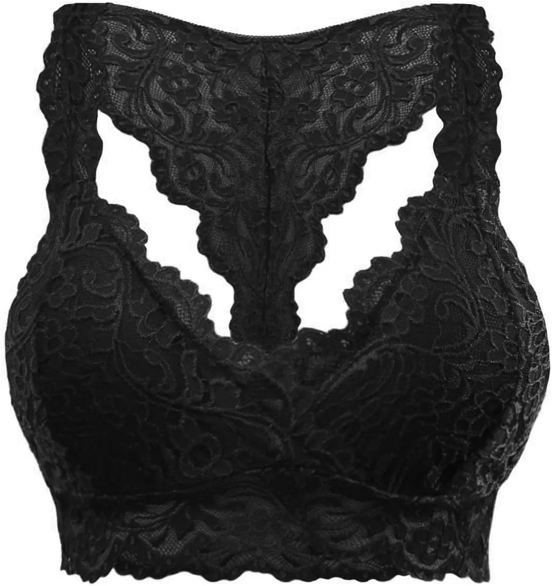 Sports Bras for Women Plus Size Floral Lace Racerback Bra Running Yoga Tank Top Bra Wireless Underwear