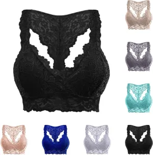 Sports Bras for Women Plus Size Floral Lace Racerback Bra Running Yoga Tank Top Bra Wireless Underwear