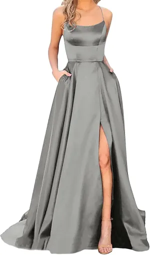 Summer Dresses for Women 2025, Wedding Guest Dresses for Women Elegant Chiffon Satin Prom Dress Long Formal Dress