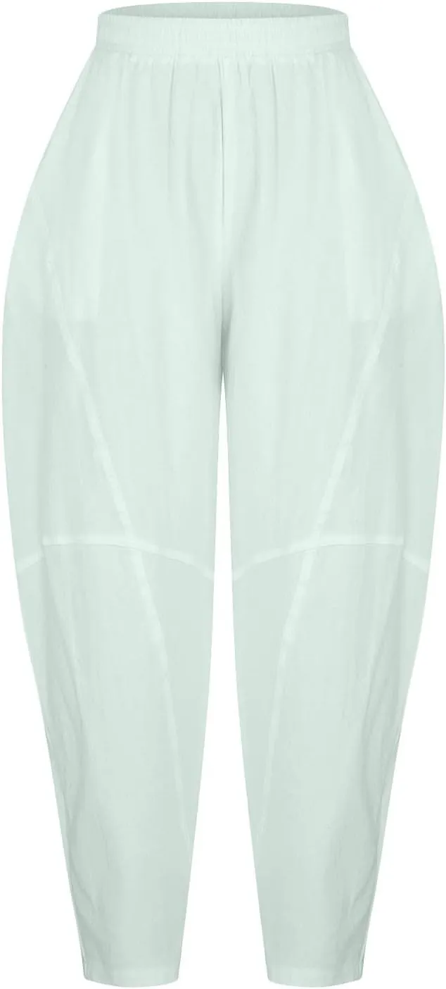 Summer Linen Harem Pants Womens Baggy Drop Crotch Boho Wide Leg Lantern Trousers Aladdin Bohemian Beach Yoga Pants