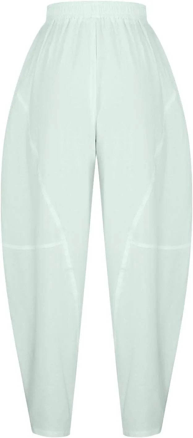 Summer Linen Harem Pants Womens Baggy Drop Crotch Boho Wide Leg Lantern Trousers Aladdin Bohemian Beach Yoga Pants