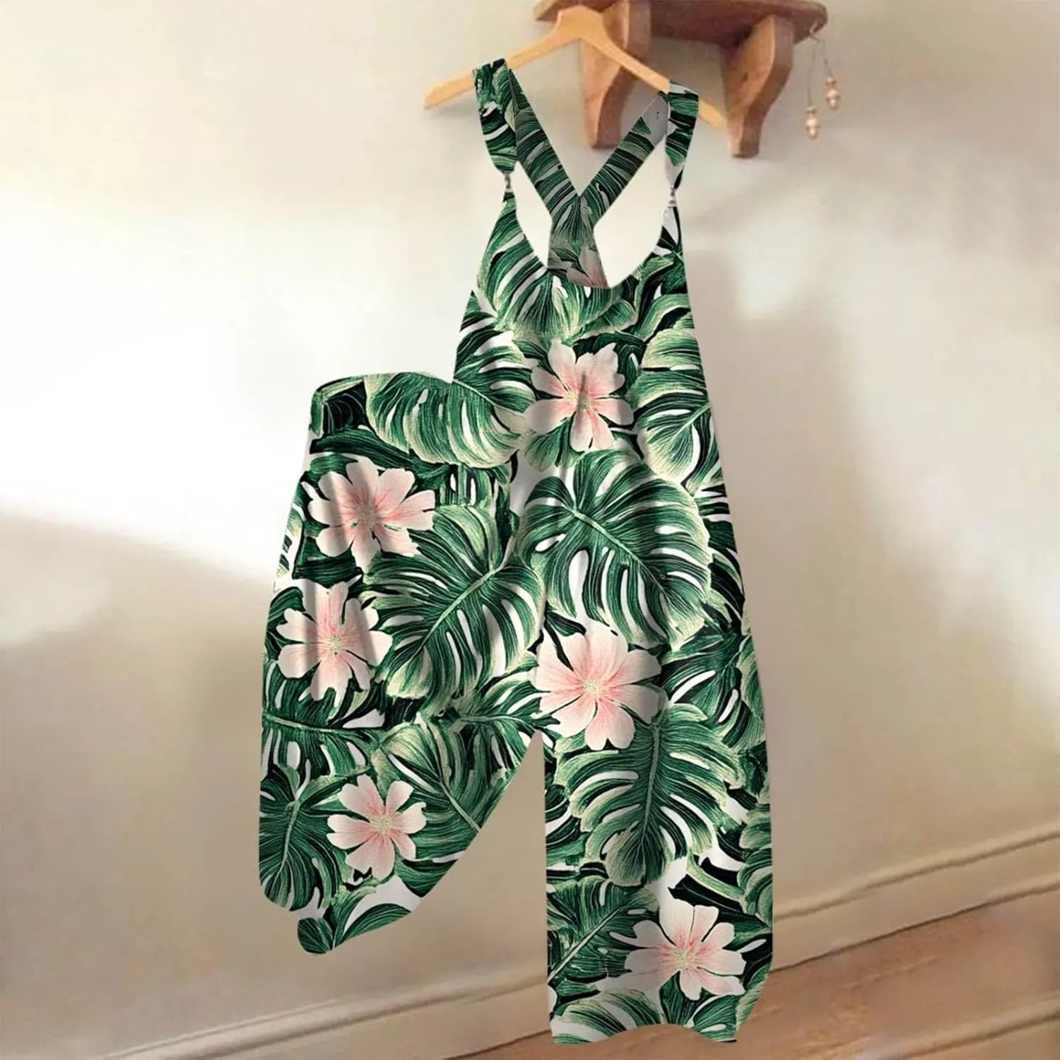 Summer Overalls for Women 2025 Wide Leg Baggy Jumpsuits Spaghetti Strap Boho Floral Printed Loose Fit Rompers