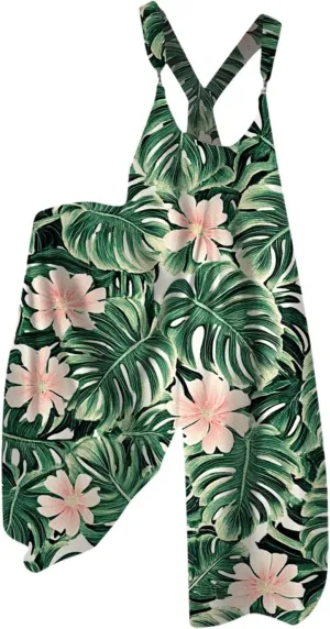 Summer Overalls for Women 2025 Wide Leg Baggy Jumpsuits Spaghetti Strap Boho Floral Printed Loose Fit Rompers
