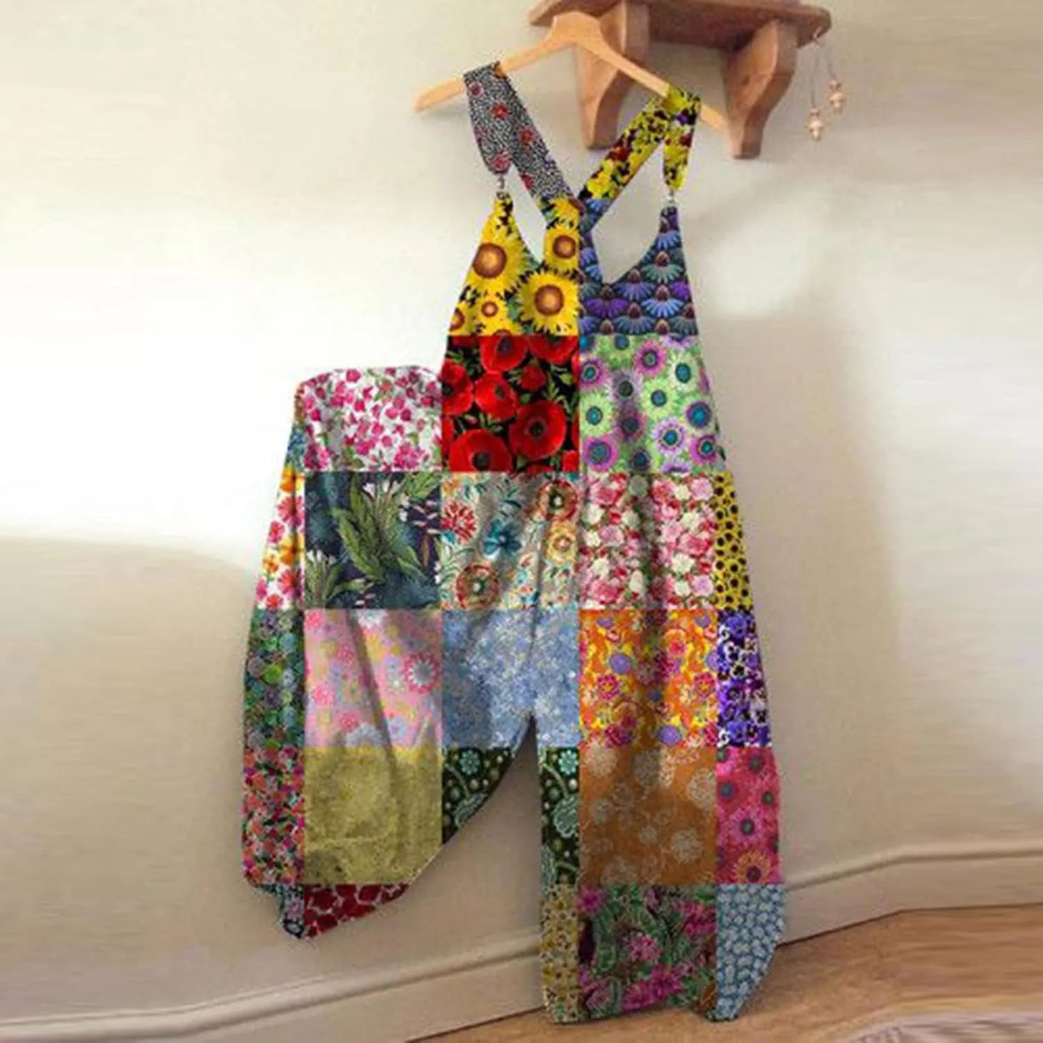 Summer Overalls for Women 2025 Wide Leg Baggy Jumpsuits Spaghetti Strap Boho Floral Printed Loose Fit Rompers