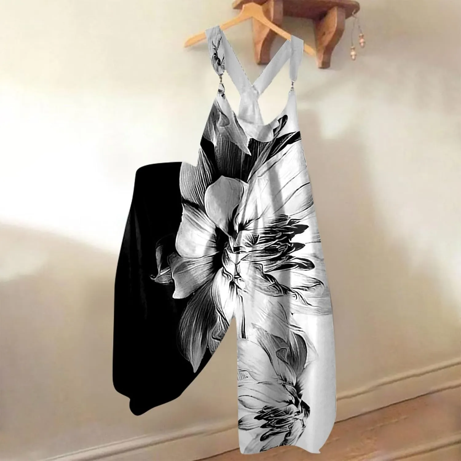Summer Overalls for Women 2025 Wide Leg Baggy Jumpsuits Spaghetti Strap Boho Floral Printed Loose Fit Rompers