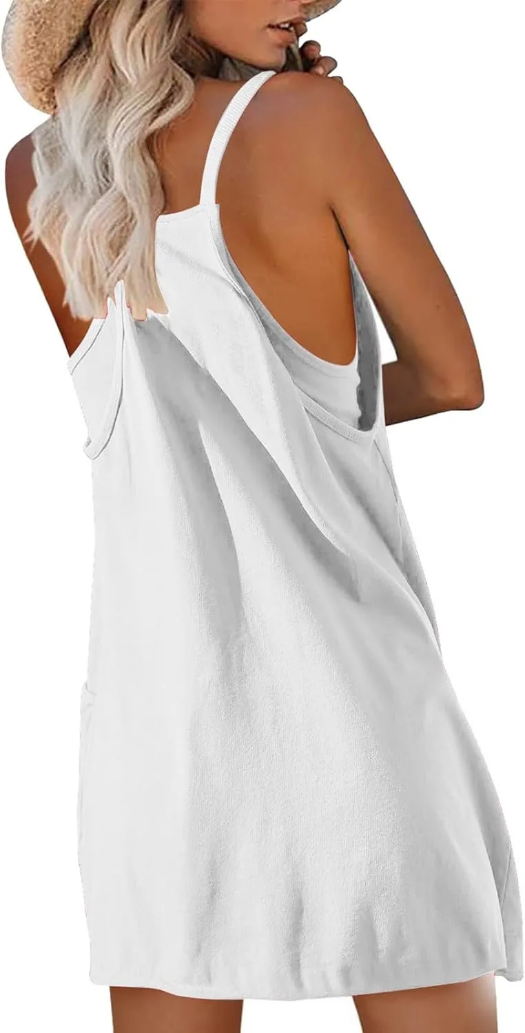 Summer Rompers for Women 2025 Dressy Casual Loose Sleeveless Shorts Jumpsuits Beach Vacation Outfits with Pockets
