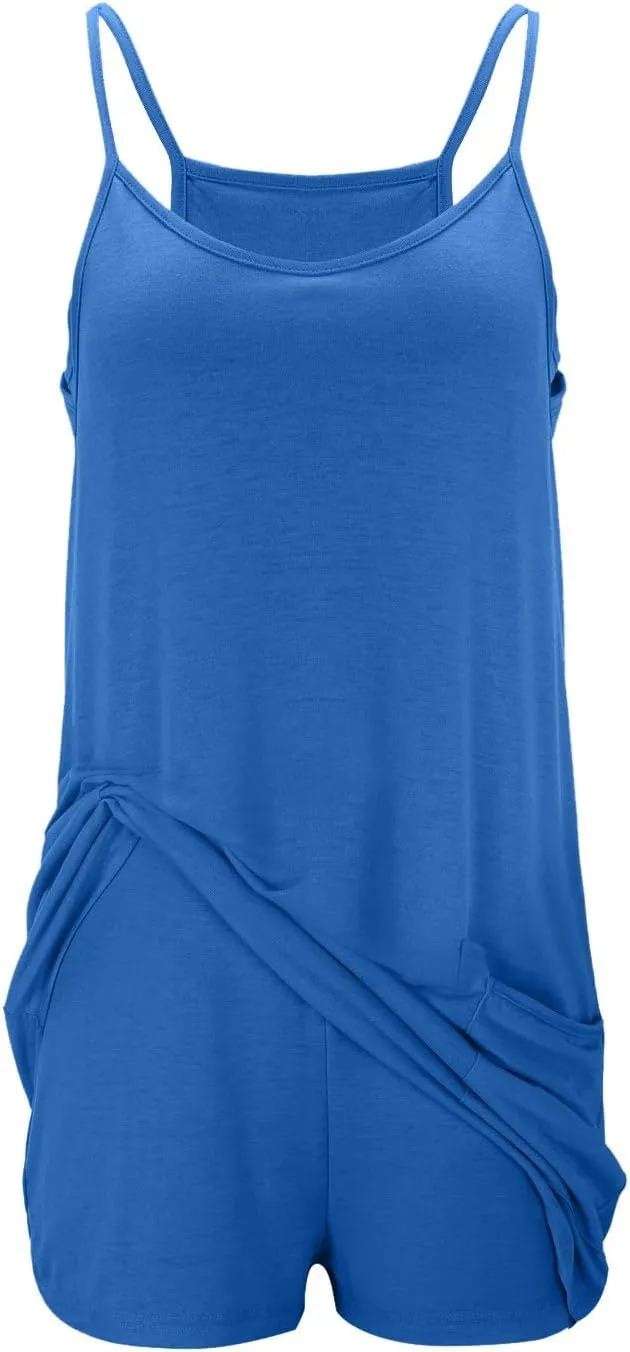 Summer Rompers for Women 2025 Dressy Casual Loose Sleeveless Shorts Jumpsuits Beach Vacation Outfits with Pockets