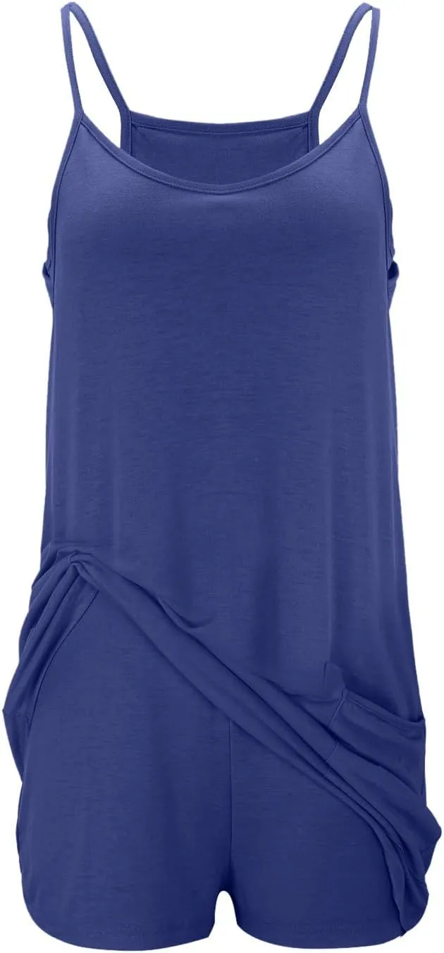 Summer Rompers for Women 2025 Dressy Casual Loose Sleeveless Shorts Jumpsuits Beach Vacation Outfits with Pockets