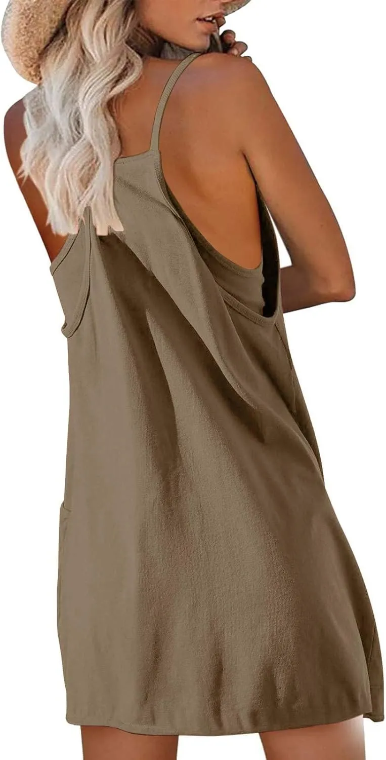 Summer Rompers for Women 2025 Dressy Casual Loose Sleeveless Shorts Jumpsuits Beach Vacation Outfits with Pockets