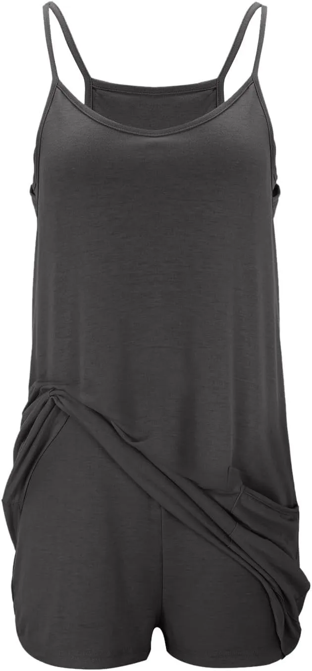Summer Rompers for Women 2025 Dressy Casual Loose Sleeveless Shorts Jumpsuits Beach Vacation Outfits with Pockets