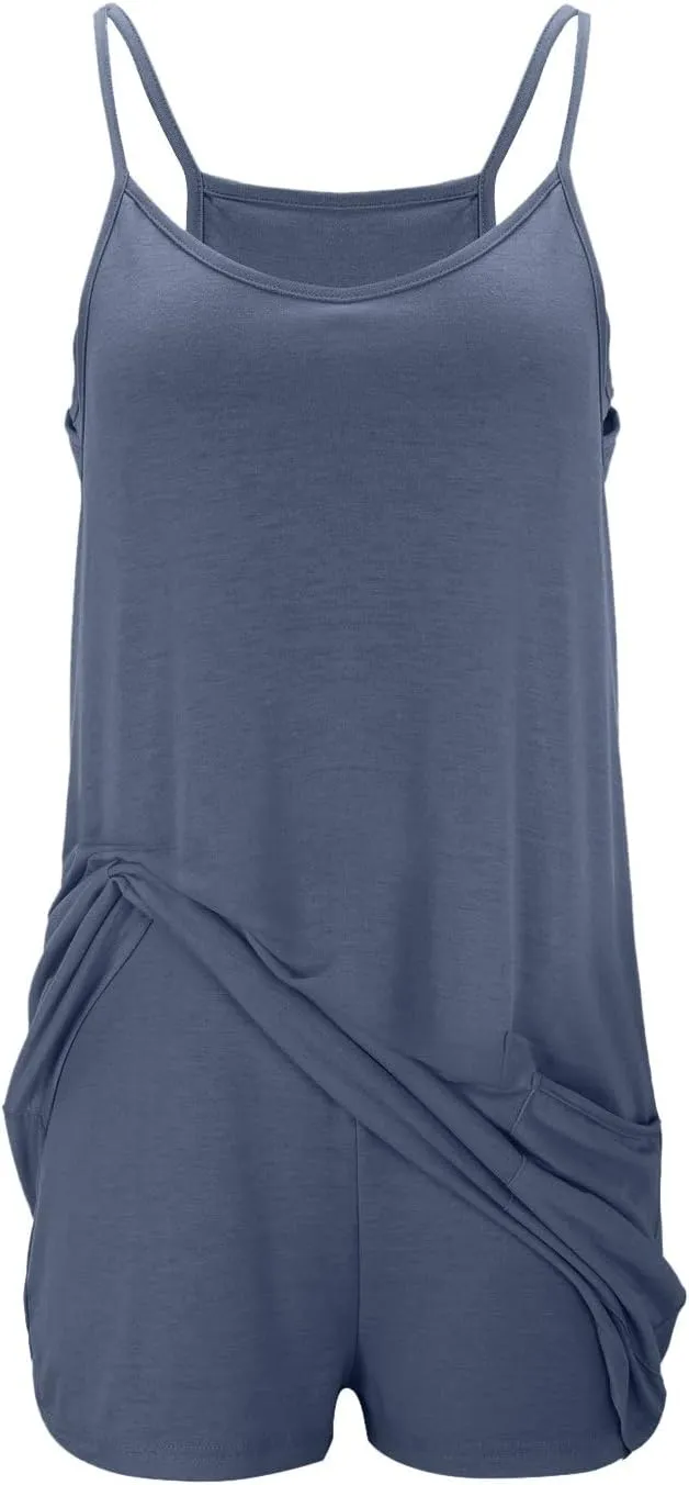 Summer Rompers for Women 2025 Dressy Casual Loose Sleeveless Shorts Jumpsuits Beach Vacation Outfits with Pockets