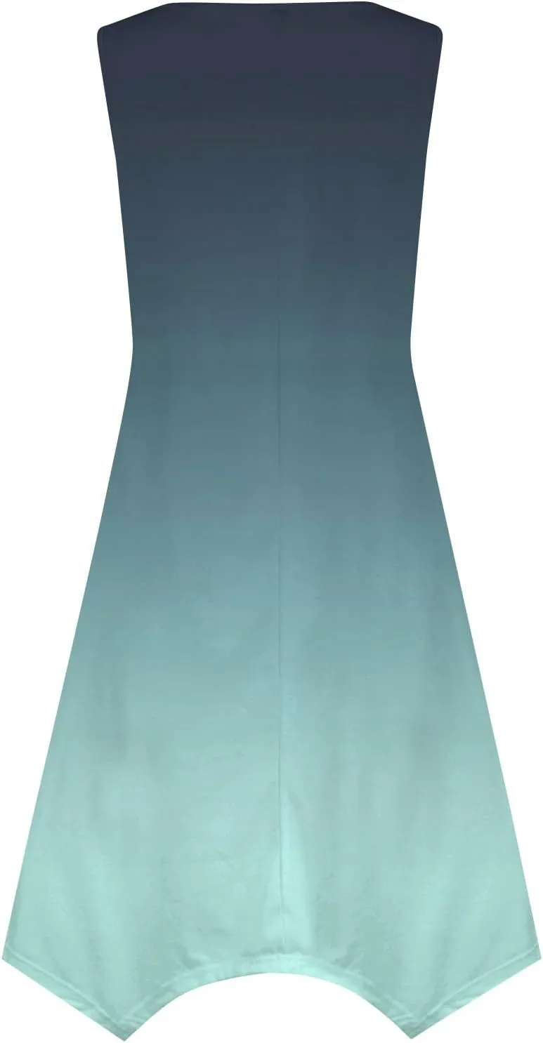 Sundresses for Women 2025 A-Line Sleeveless Tank Dress Handkerchief Hem Crewneck Boho Dress Casual Beach Dress